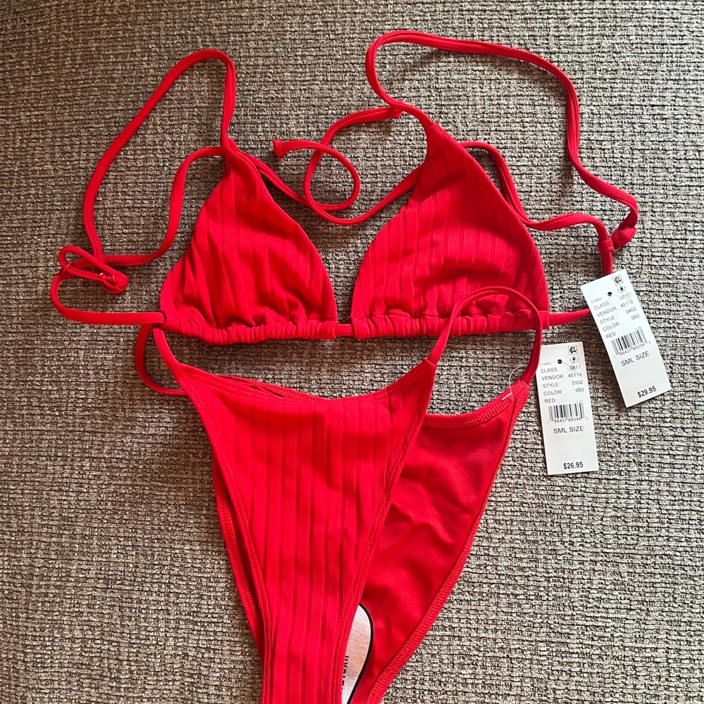 PacSun Red Bikini with Triangle Top and High-Cut Bottom